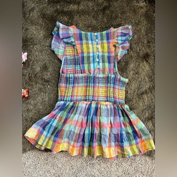 Mi Ami Colorful Plaid Preppy Peplum Smocked Ruffle Flutter Sleeve Blouse Sz XS - Picture 6 of 11